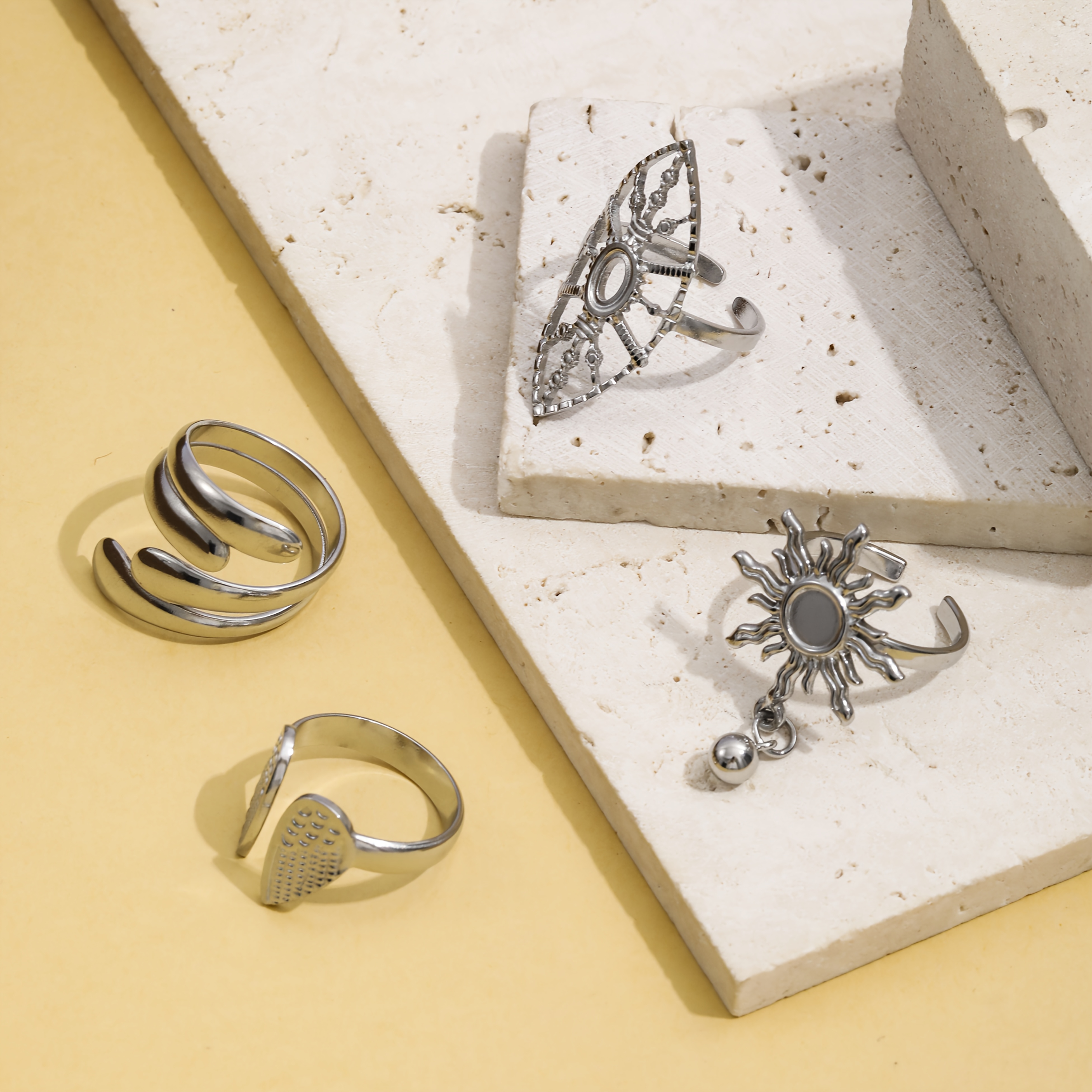 4pcs Vintage Punk Adjustable Open Ring Set
